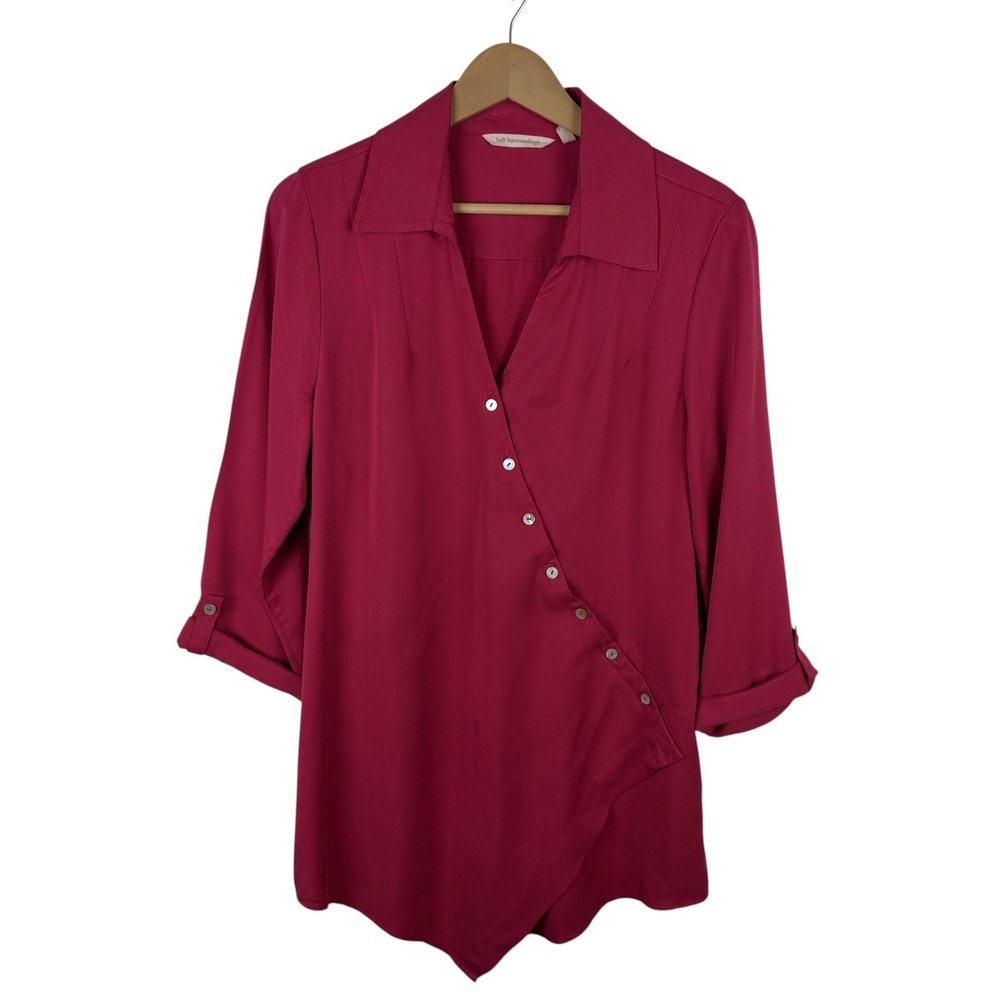 Soft Surroundings Washed Tercel Tunic Top Medium Berry Pink Asymmetrical‎ Comfy
